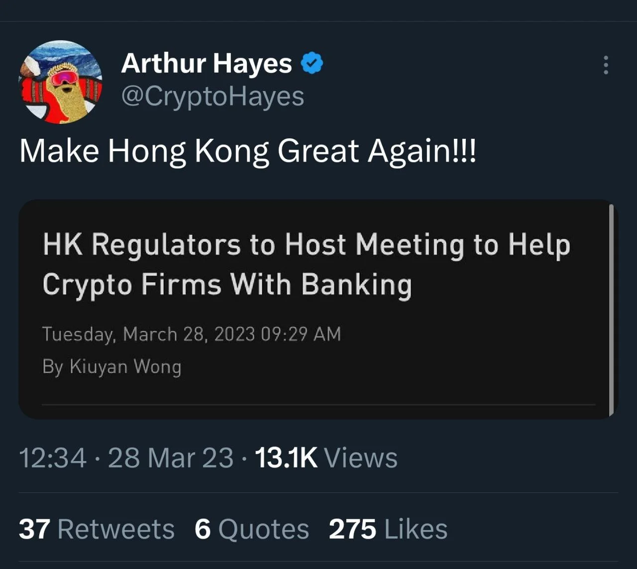 Артур Хейс: Make Hong Kong Great Again!